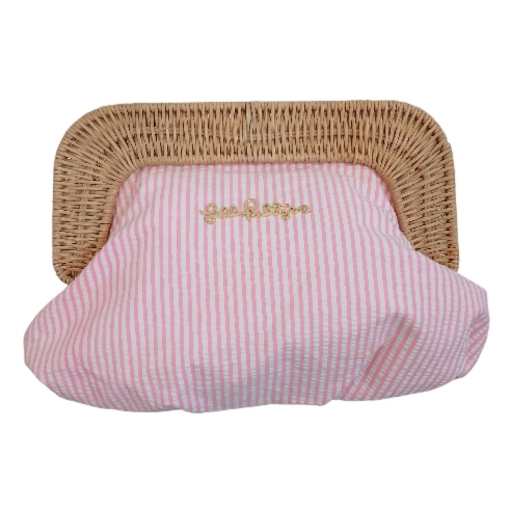 πNWTπ©·Lilly Pulitzer-Cayo Coco-Havana Pink-Wicker Clutch-Pink and white striped - Picture 6 of 6